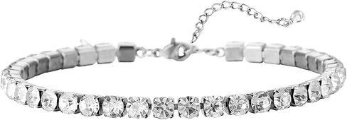 18K White Gold Plated Tennis Anklet for Women 3mm/4mm/5mm Wide Stainless Steel Gold Ankle Bracelets for Women Waterproof Never Tarnish in Saudi Arabia
