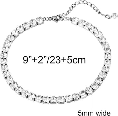 18K White Gold Plated Tennis Anklet for Women 3mm/4mm/5mm Wide Stainless Steel Gold Ankle Bracelets for Women Waterproof Never Tarnish in Saudi Arabia