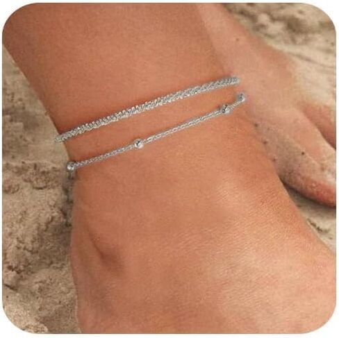 Sterling Silver Ankle Bracelets for Women,Gold Dainty Layered Waterproof Anklet for Women Adjustable, Womens Anklet Set Stackable Plus Size in Saudi Arabia