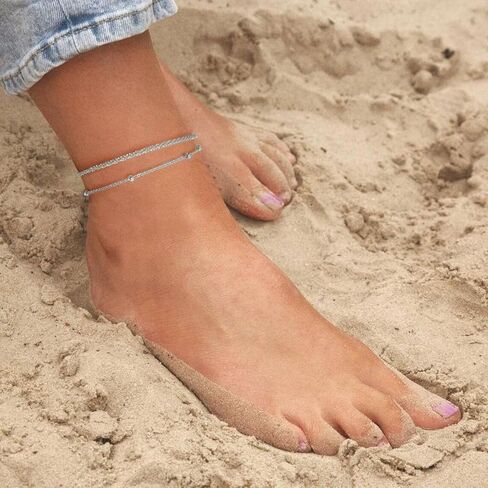 Sterling Silver Ankle Bracelets for Women,Gold Dainty Layered Waterproof Anklet for Women Adjustable, Womens Anklet Set Stackable Plus Size in Saudi Arabia