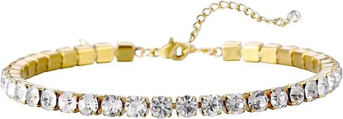 18K White Gold Plated Tennis Anklet for Women 3mm/4mm/5mm Wide Stainless Steel Gold Ankle Bracelets for Women Waterproof Never Tarnish in Saudi Arabia