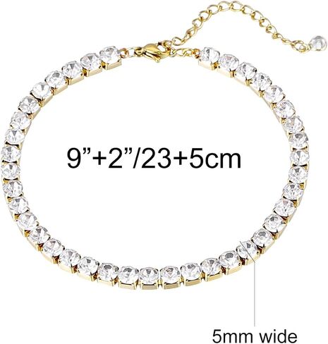 18K White Gold Plated Tennis Anklet for Women 3mm/4mm/5mm Wide Stainless Steel Gold Ankle Bracelets for Women Waterproof Never Tarnish in Saudi Arabia