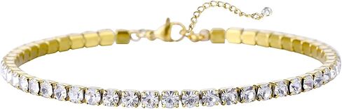 18K White Gold Plated Tennis Anklet for Women 3mm/4mm/5mm Wide Stainless Steel Gold Ankle Bracelets for Women Waterproof Never Tarnish in Saudi Arabia