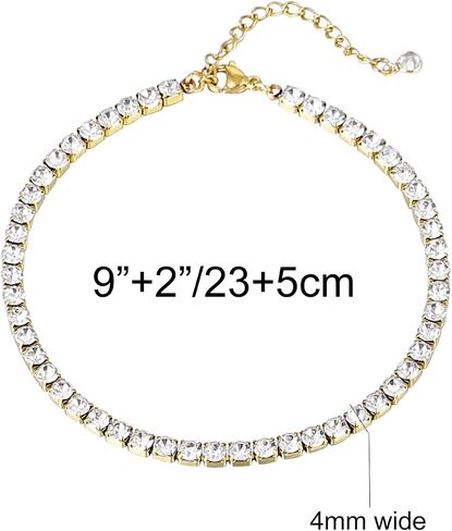 18K White Gold Plated Tennis Anklet for Women 3mm/4mm/5mm Wide Stainless Steel Gold Ankle Bracelets for Women Waterproof Never Tarnish in Saudi Arabia