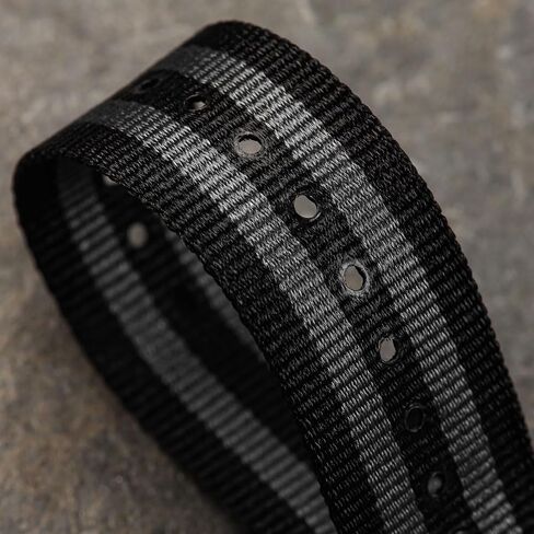 Classic Bond 1973 British Military Cadet. Black and Grey Nylon Mens Replacement Watch Strap. Rugged, Quick-Drying and Secure Wristwatch Strap for Outdoor Activities in Saudi Arabia