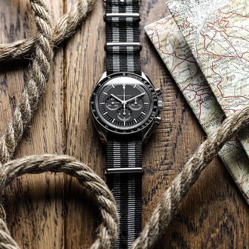 Classic Bond 1973 British Military Cadet. Black and Grey Nylon Mens Replacement Watch Strap. Rugged, Quick-Drying and Secure Wristwatch Strap for Outdoor Activities in Saudi Arabia