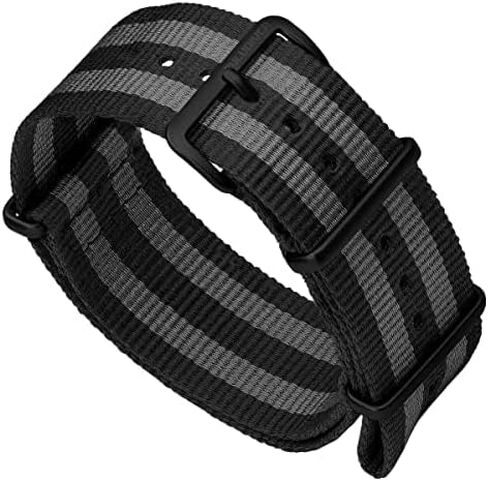 Classic Bond 1973 British Military Cadet. Black and Grey Nylon Mens Replacement Watch Strap. Rugged, Quick-Drying and Secure Wristwatch Strap for Outdoor Activities in Saudi Arabia