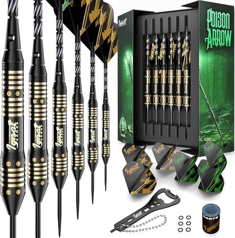 IgnatGames Darts Metal Tip Set - Professional Darts with Stylish Case and Darts Guide, Steel Tip Darts Set with Aluminum Shafts + Rubber O'Rings + Extra Flights + Dart Sharpener and Wrench in Kuwait