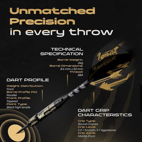 IgnatGames Darts Metal Tip Set - Professional Darts with Stylish Case and Darts Guide, Steel Tip Darts Set with Aluminum Shafts + Rubber O'Rings + Extra Flights + Dart Sharpener and Wrench in Kuwait