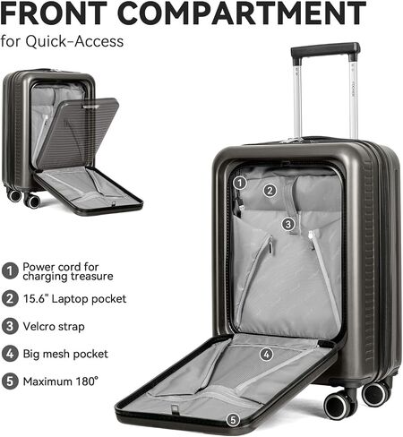 FOCHIER Carry On Luggage 22x14x9 Airline Approved with Front Compartment & USB Port, Hard Shell TSA Approved Carry On Suitcase with Spinner Wheels, Grey in Saudi Arabia