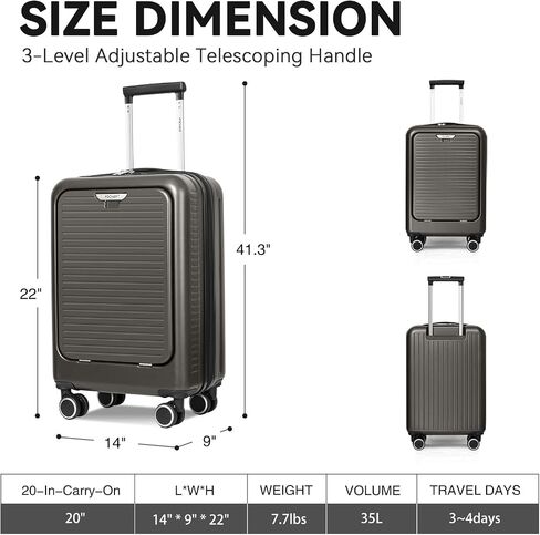 FOCHIER Carry On Luggage 22x14x9 Airline Approved with Front Compartment & USB Port, Hard Shell TSA Approved Carry On Suitcase with Spinner Wheels, Grey in Saudi Arabia