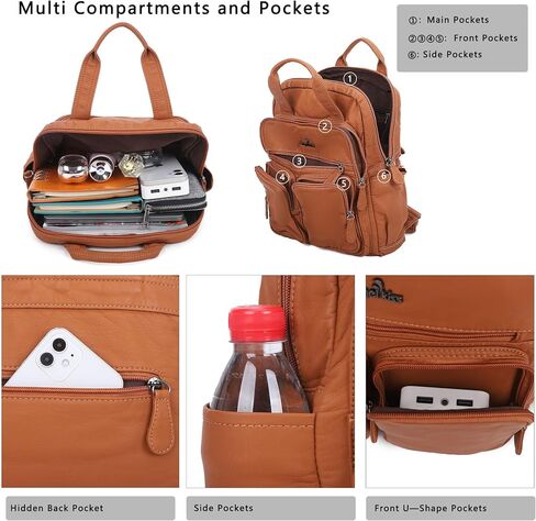 Angel Kiss Backpack Purse for Women Soft Washed Leather Multi Pocket Casual Travel Backpacks… in Saudi Arabia