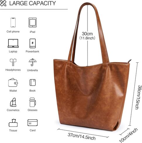 WLLWOO WLLWOO Soft PU Leather Tote Bag for Women Large Casual Hobo Handbags with Zipper Shoulder Work Bag Travel Purse in Saudi Arabia