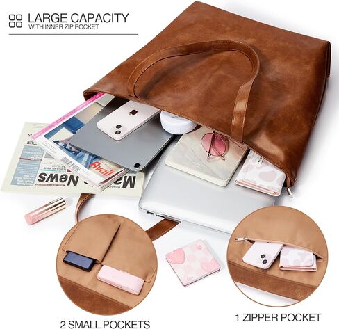 WLLWOO WLLWOO Soft PU Leather Tote Bag for Women Large Casual Hobo Handbags with Zipper Shoulder Work Bag Travel Purse in Saudi Arabia