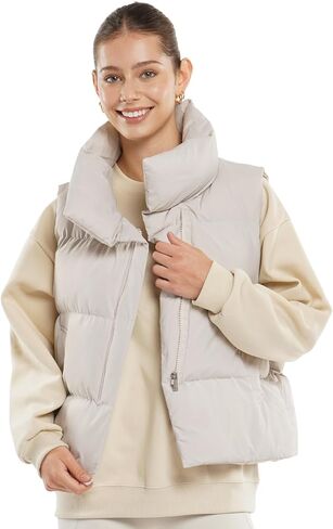 Women's Puffer Vest, Sleeveless Bubble Winter Vests Outerwear with Pockets, Casual Versatile Padded Warm Puffy Gilet in Kuwait