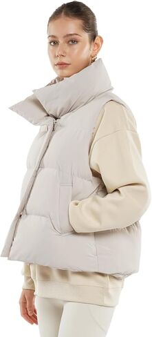 Women's Puffer Vest, Sleeveless Bubble Winter Vests Outerwear with Pockets, Casual Versatile Padded Warm Puffy Gilet in Kuwait