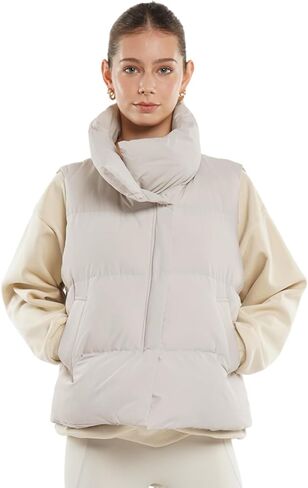 Women's Puffer Vest, Sleeveless Bubble Winter Vests Outerwear with Pockets, Casual Versatile Padded Warm Puffy Gilet in Kuwait