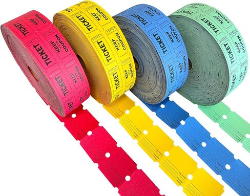 Yuanhe Raffle Tickets Double Roll - 4 Colors of 2000 Tickets 2" x 2" - 8000 Total 50/50 Raffle Tickets for Events; Entry; Class Reward; Fundraiser; Prizes :Color Red Yellow Blue and Green in Saudi Arabia