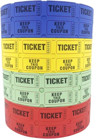 Yuanhe Raffle Tickets Double Roll - 4 Colors of 2000 Tickets 2" x 2" - 8000 Total 50/50 Raffle Tickets for Events; Entry; Class Reward; Fundraiser; Prizes :Color Red Yellow Blue and Green in Saudi Arabia