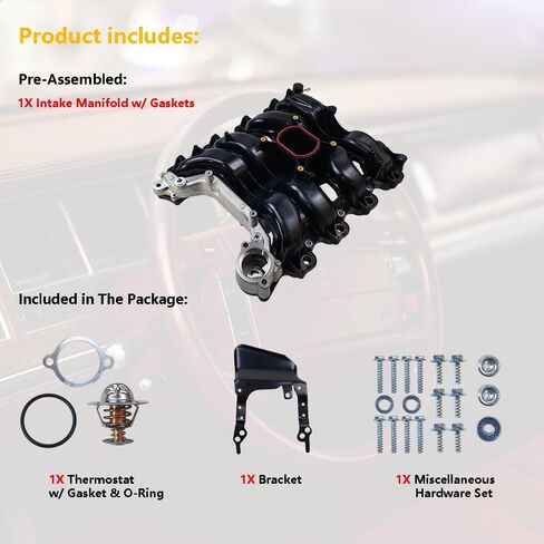 Upper Intake Manifold w/Gasket Thermostat Kit | Fit for Ford Crown Victoria Explorer Mustang, Mercury Grand Marquis Mountaineer Lincoln Town Car V8 4.6L | OE# 1L2Z9424FA 3W7Z9424AA 6W7Z9424AA 615-175 in Saudi Arabia