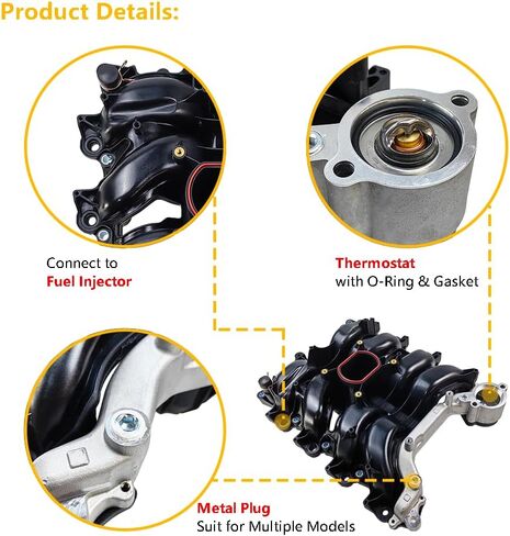 Upper Intake Manifold w/Gasket Thermostat Kit | Fit for Ford Crown Victoria Explorer Mustang, Mercury Grand Marquis Mountaineer Lincoln Town Car V8 4.6L | OE# 1L2Z9424FA 3W7Z9424AA 6W7Z9424AA 615-175 in Saudi Arabia