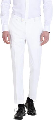 Mens Formal Slim Fit Flat Front Straight Iron Free Trousers White in Saudi Arabia