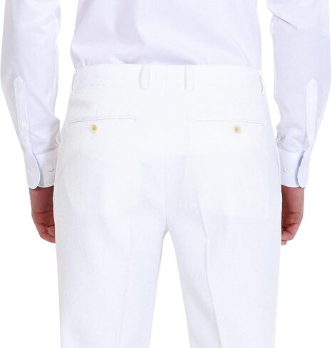 Mens Formal Slim Fit Flat Front Straight Iron Free Trousers White in Saudi Arabia