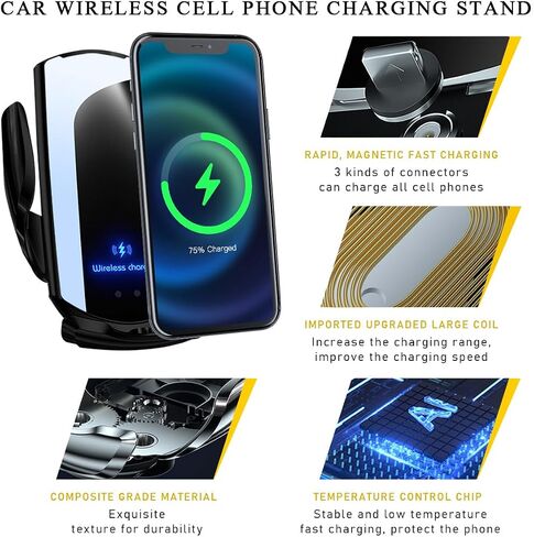 Wireless Car Charger Mount, 15W Automotive Electric Wireless Charger Holder, Car Air Vent Mount Bracket Fast Charging for Most Smartphone, Universal Car Accessories (Black) in Saudi Arabia