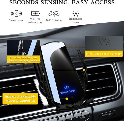 Wireless Car Charger Mount, 15W Automotive Electric Wireless Charger Holder, Car Air Vent Mount Bracket Fast Charging for Most Smartphone, Universal Car Accessories (Black) in Saudi Arabia