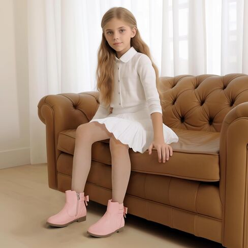 PANDANINJIA Girls Boots Toddler Kids Fashion Short Ankle Dress Bow Booties with Side Zipper Boots in Kuwait