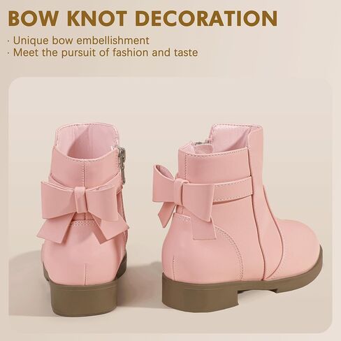 PANDANINJIA Girls Boots Toddler Kids Fashion Short Ankle Dress Bow Booties with Side Zipper Boots in Kuwait