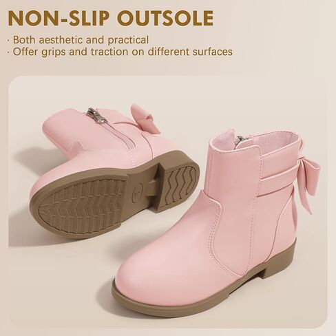 PANDANINJIA Girls Boots Toddler Kids Fashion Short Ankle Dress Bow Booties with Side Zipper Boots in Kuwait