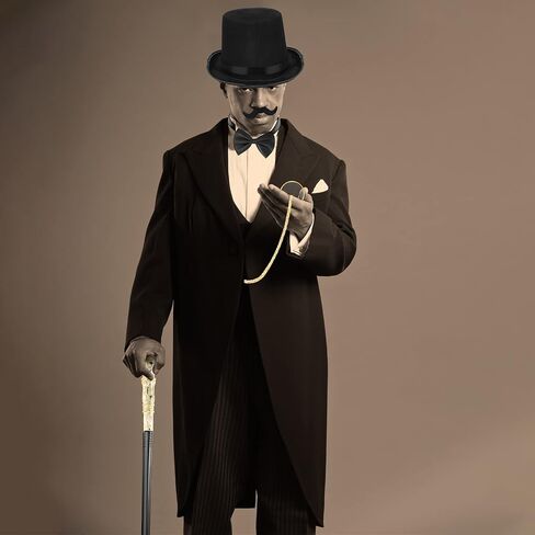 Jadive 6 Pcs 1920s Men Accessories Gentleman Costume Hat Round Head Scepter Magnifying Glass Necklace Bow Tie Gloves Beard in Saudi Arabia