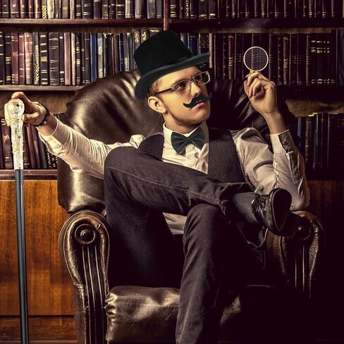 Jadive 6 Pcs 1920s Men Accessories Gentleman Costume Hat Round Head Scepter Magnifying Glass Necklace Bow Tie Gloves Beard in Saudi Arabia