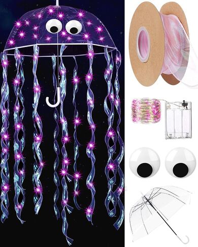 Halloween DIY Jellyfish Costume Set Including Clear Bubble Umbrella LED String Lights Ribbons Googly Eyes in Saudi Arabia