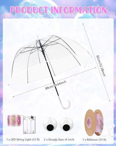 Halloween DIY Jellyfish Costume Set Including Clear Bubble Umbrella LED String Lights Ribbons Googly Eyes in Saudi Arabia