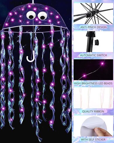 Halloween DIY Jellyfish Costume Set Including Clear Bubble Umbrella LED String Lights Ribbons Googly Eyes in Saudi Arabia