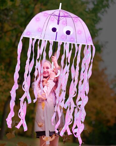Halloween DIY Jellyfish Costume Set Including Clear Bubble Umbrella LED String Lights Ribbons Googly Eyes in Saudi Arabia