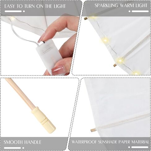 12 مجموعة من مظلات ورق الزفاف LED مقاس 32 بوصة تضيء مظلة شمسية يابانية ديكورية صينية ومظلات رسم مظلات حرفية مع سلسلة أضواء لتزيين حفلات الزفاف وحفلات الزفاف in Kuwait
