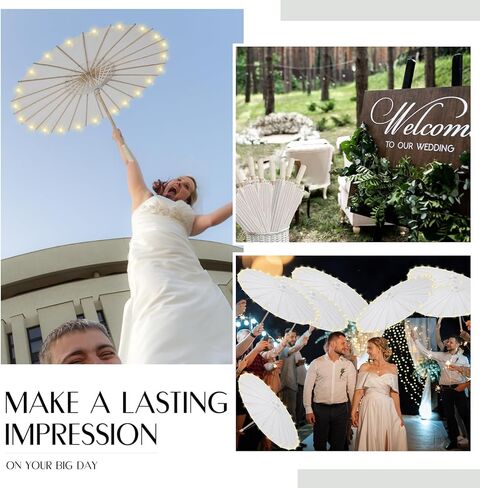 12 مجموعة من مظلات ورق الزفاف LED مقاس 32 بوصة تضيء مظلة شمسية يابانية ديكورية صينية ومظلات رسم مظلات حرفية مع سلسلة أضواء لتزيين حفلات الزفاف وحفلات الزفاف in Kuwait