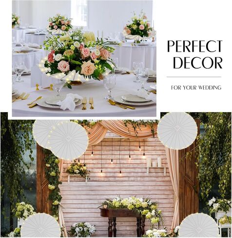 12 مجموعة من مظلات ورق الزفاف LED مقاس 32 بوصة تضيء مظلة شمسية يابانية ديكورية صينية ومظلات رسم مظلات حرفية مع سلسلة أضواء لتزيين حفلات الزفاف وحفلات الزفاف in Kuwait