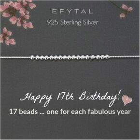 EFYTAL 17 Year OId Gift Ideas, 925 Sterling Silver Bead Bracelet, Gift for 17 Year Old Granddaughter, Birthday Gifts for 17 Year Old