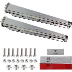 2 Pack Stainless Steel Heavy Duty Straight Spring Loaded Mud Flap Hanger Bracket Mudflap Holder Set for Semi Trucks 2.5" Bolt Spacing 29.5" Length with Reflective Tapes