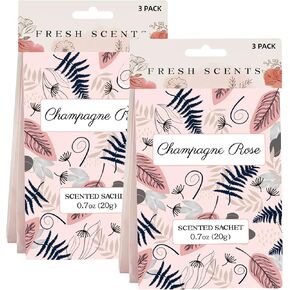 6 Packs Champagne Rose Scented Sachets for Drawer and Closet, Long-Lasting Sachets Bags Air Freshener Fresh Scents, Scented Sachets Home Fragrance Sachet for Cars