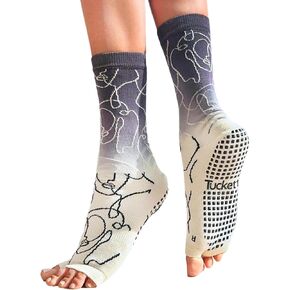 Tucketts Crew Toeless Non-Slip Grip Socks - Anti Skid Yoga, Barre, Pilates, Home & Leisure, Pedicure - L/XL - 1 pair Ellas Dip Dye