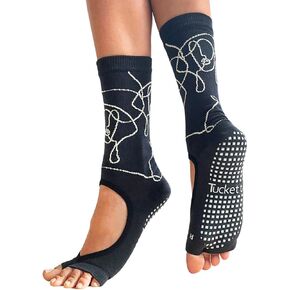 Tucketts Crew Toeless Non-Slip Grip Socks - Anti Skid Yoga, Barre, Pilates, Home & Leisure, Pedicure - S/M - 1 pair Ella Midnight, Small-Medium