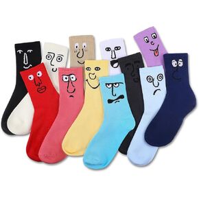12 Pairs Crazy Funny Emotion Crew Socks Soft Cotton Novel Cute Personality Socks Women Men 12 Different Fun Designs and Color