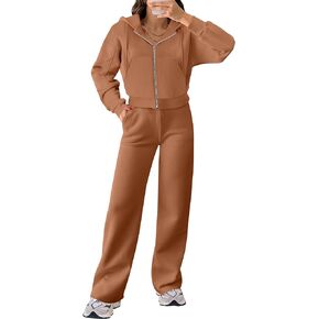 ANRABESS Women 2 Piece Outfits Sweatsuit Zip Up Crop Hoodies SweatPants Lounge Matching Sweat Set 2024 Fall Trendy Tracksuit