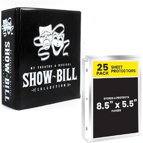 Show-Bill/Playbill Binder for Broadway and Theatre Show-Bills, Comes with 20 Sheet Protectors to Hold and Organize All Your Playbills, D-Ring, Black, by Ring Binder Depot