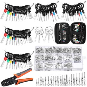 290 Pcs Car Electrical Wire Terminal 1/1.5/1.8/2.2/2.8/3.5mm Auto Electric Connector, with 82 Pcs Terminal Ejector Kit for Car Terminal Removal Tool Kit, and 1 Crimp Tools